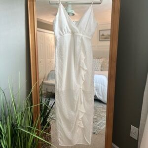 Lulu's White Asymmetrical Sheath Dress V-Neck Sleeveless